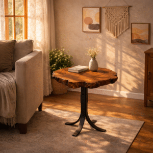 Round Mahogany Live Edge Side Table